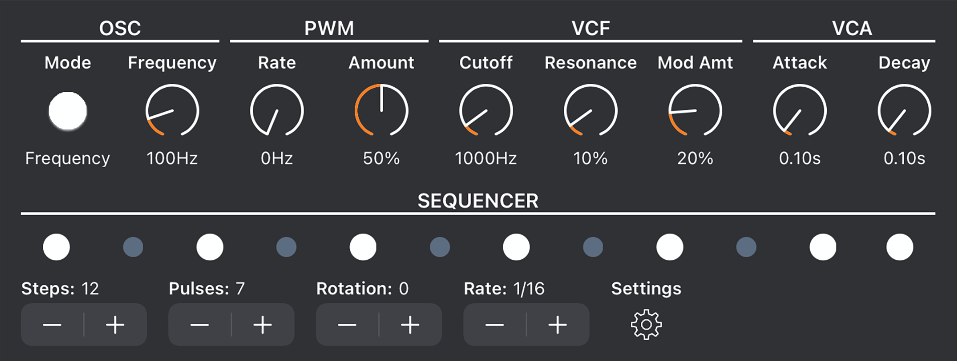 Techno bass lines with PWM synth and euclidean sequencer.