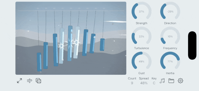 Wind Chimes theme picker alongside the quantization and randomizer controls
